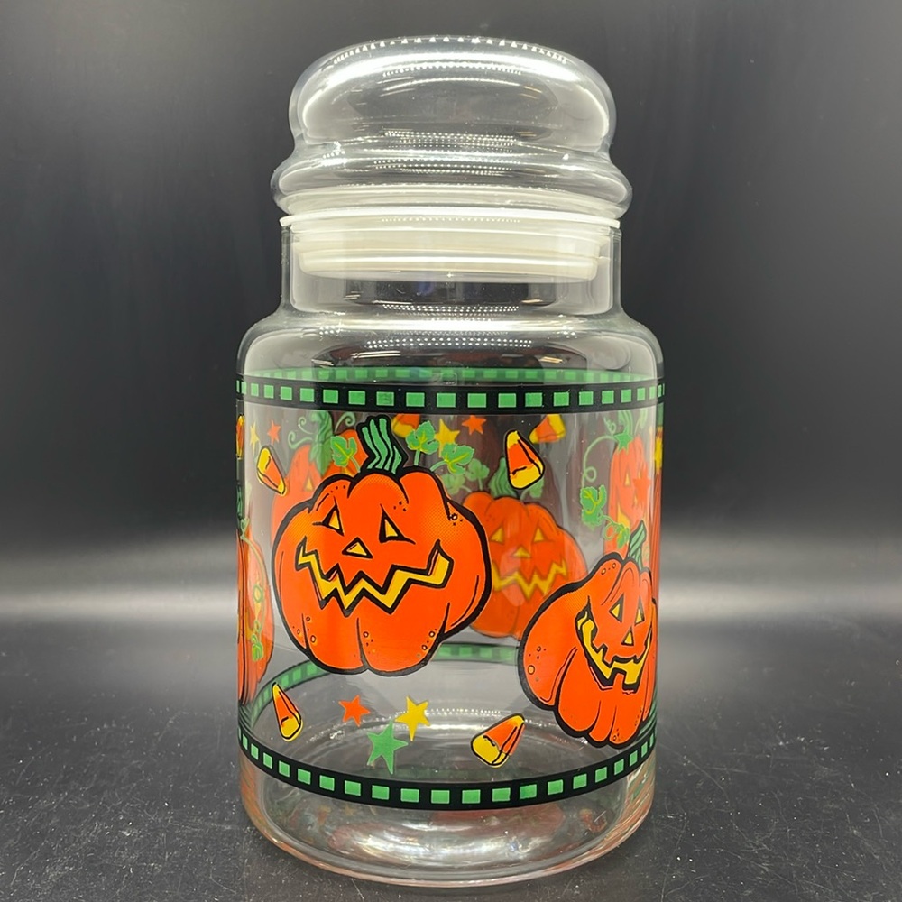 Vintage pumpkin glass candy jar with mushroom dome lid